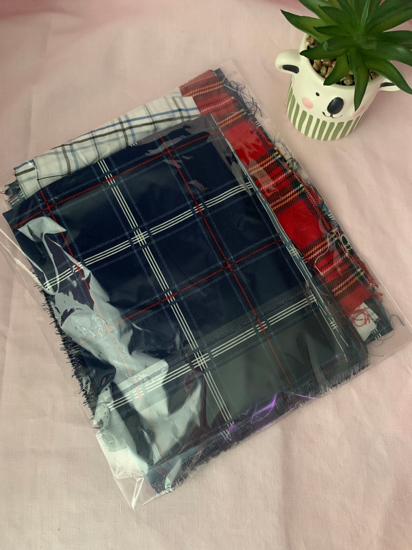 Tartan print mix fabric bag