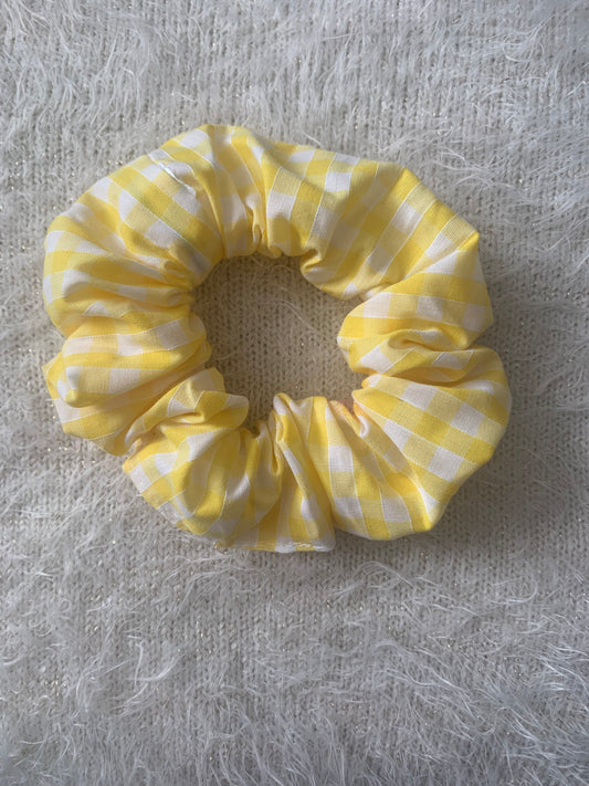 Spring yellow gingham scrunchie