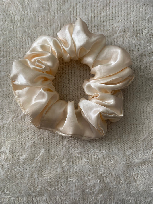 Cream satin scrunchie