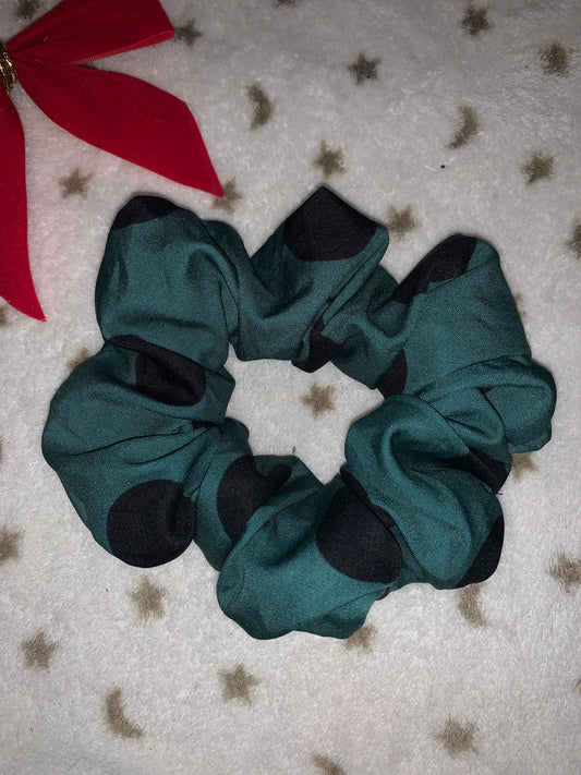 Dark green polka scrunchie